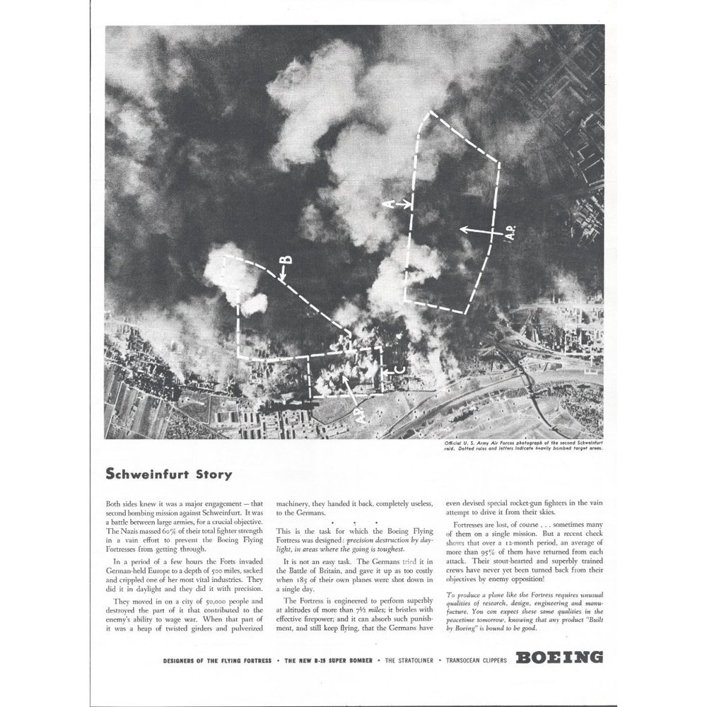 1944 Boeing Flying Fortress Bomber Vintage Print Ad Schweinfurt Story Wall Art